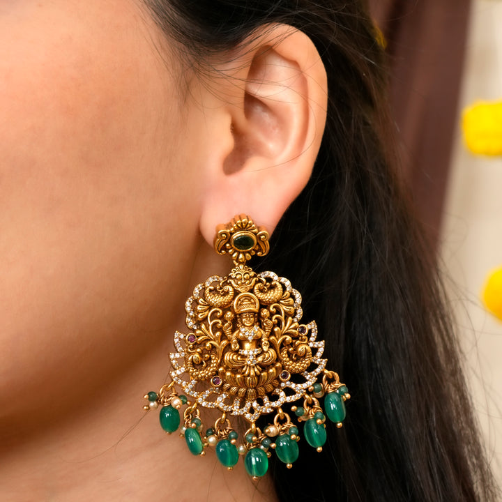 Nagas Lakshmi with Peacock & Emerald Beads Earring