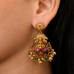 Exclusive Ruby Lotus with Lakshmi Earrings