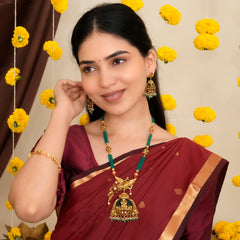 Devotional Lakshmi Peacock Green Beads Necklace