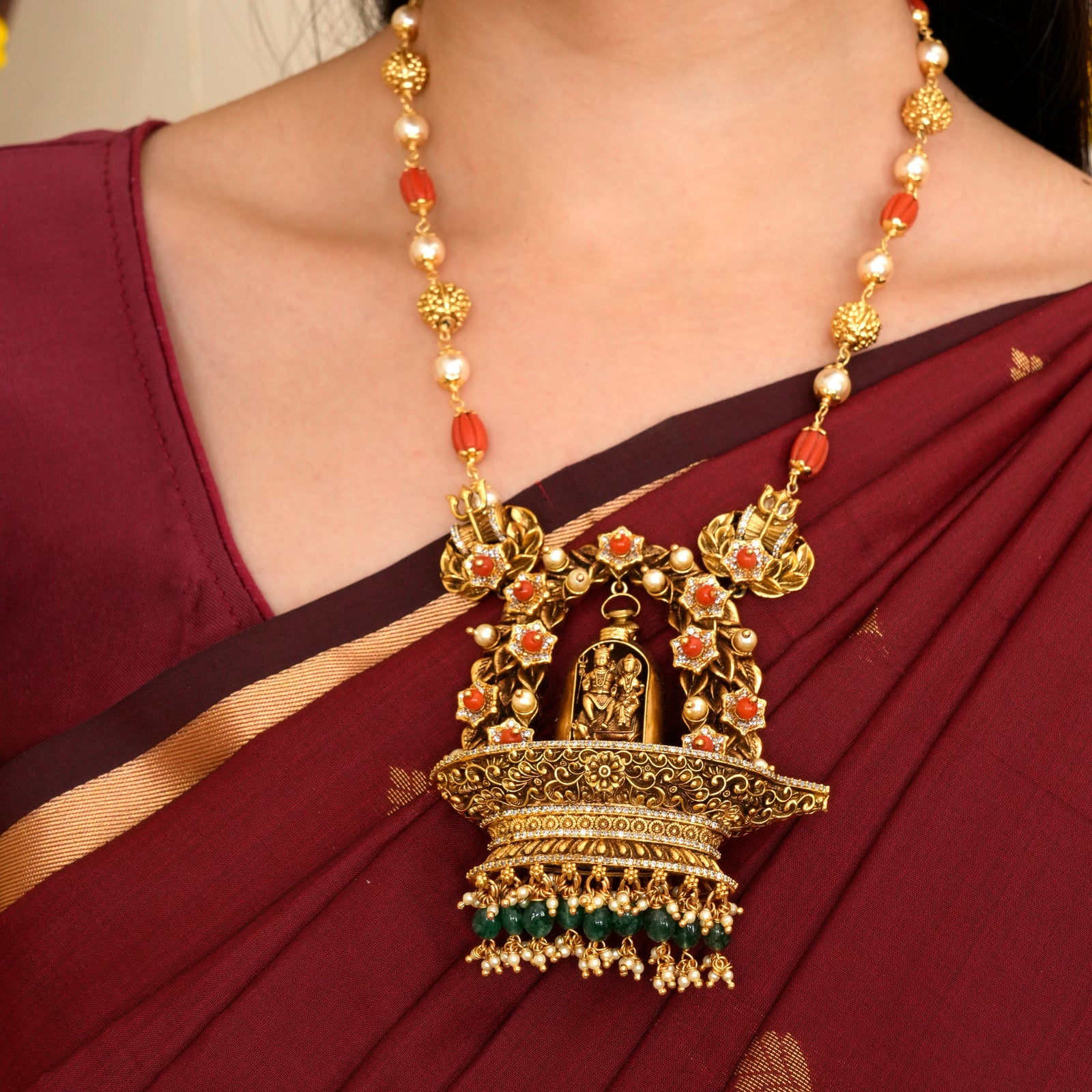 Traditional Beads Shiva Parvati Nagas Pendant Haram