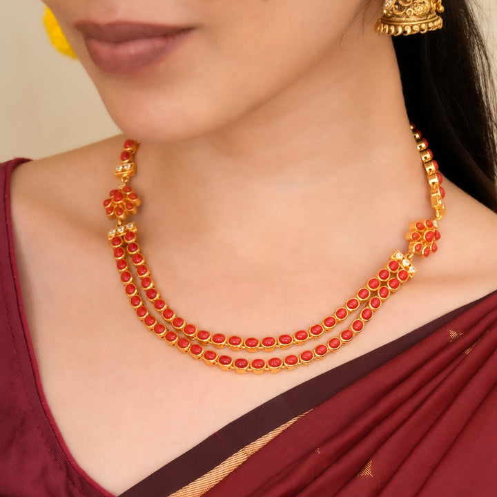 Double Coral Flower Layer Necklace