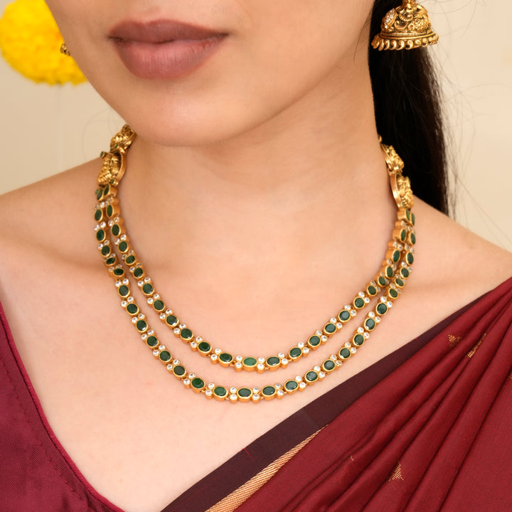 Antique Lakshmi with Emerald Oval Shape Necklace