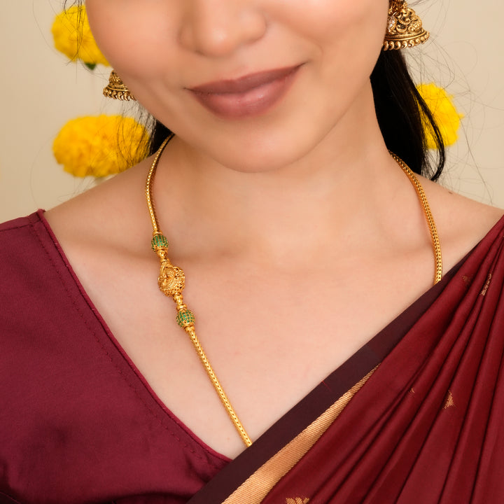 Emerald balls with Peacock Mugappu Chain