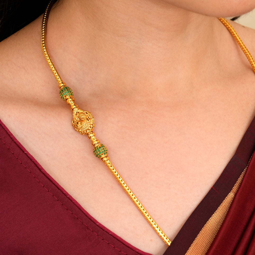 Emerald balls with Peacock Mugappu Chain