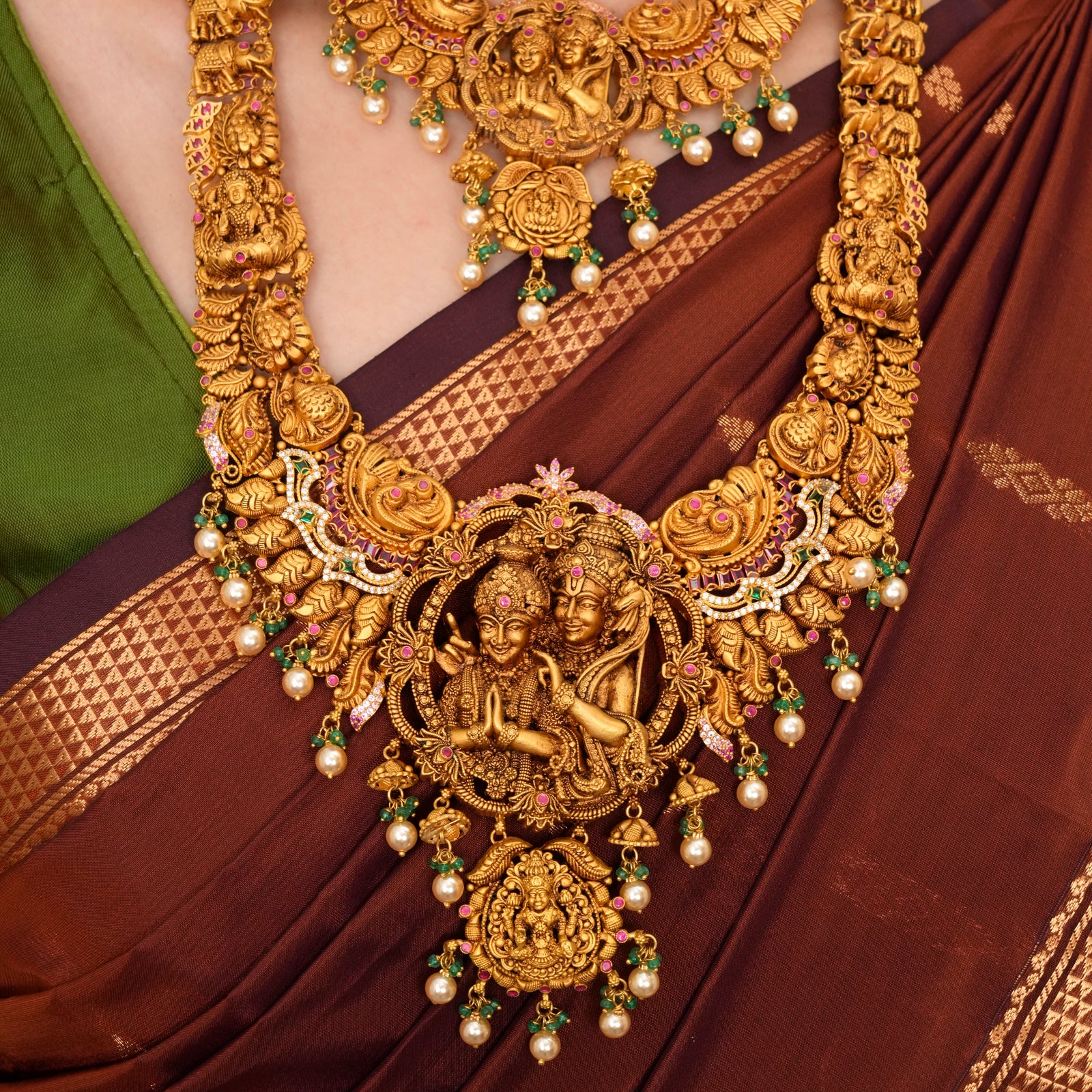 Divine Ram Seetha with Pearl Drops Gold Haram