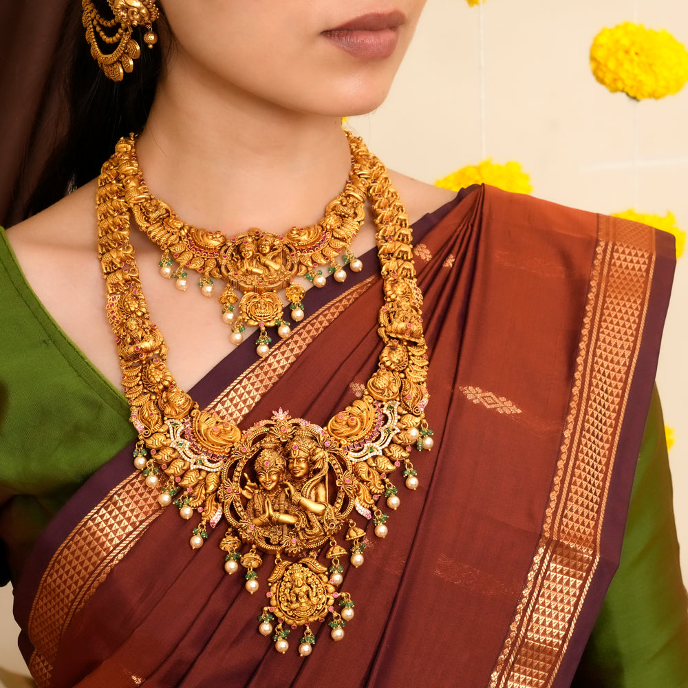 Divine Ram Seetha with Pearl Drops Gold Haram