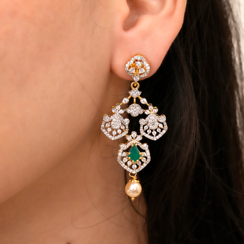 Dazzling Emerald & Pearl Drop Earrings
