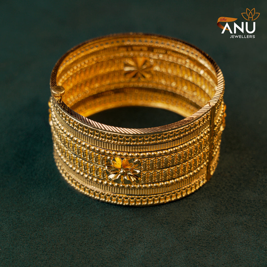Customised Floral Screw Kada Gold Bangle