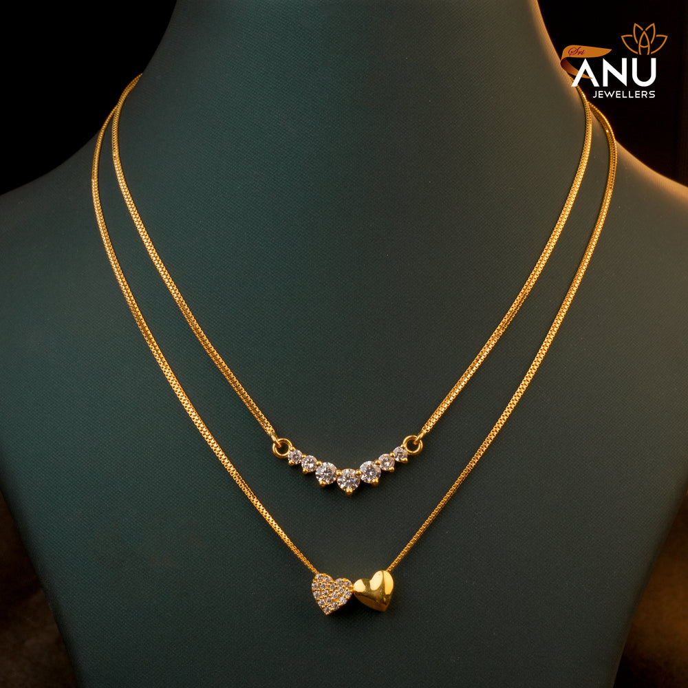 Custom Dual Heart Sparkling Double Layer Necklace