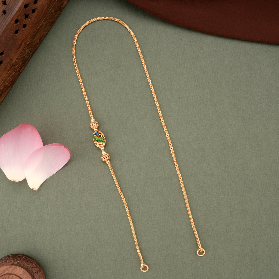 Enamel Peacock Design Golden Mugappu Chain