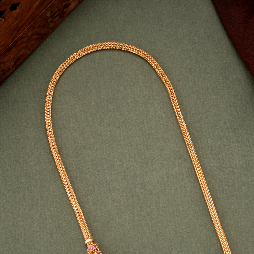 Trendy Spiral Ruby Design Gold Mugappu Chain