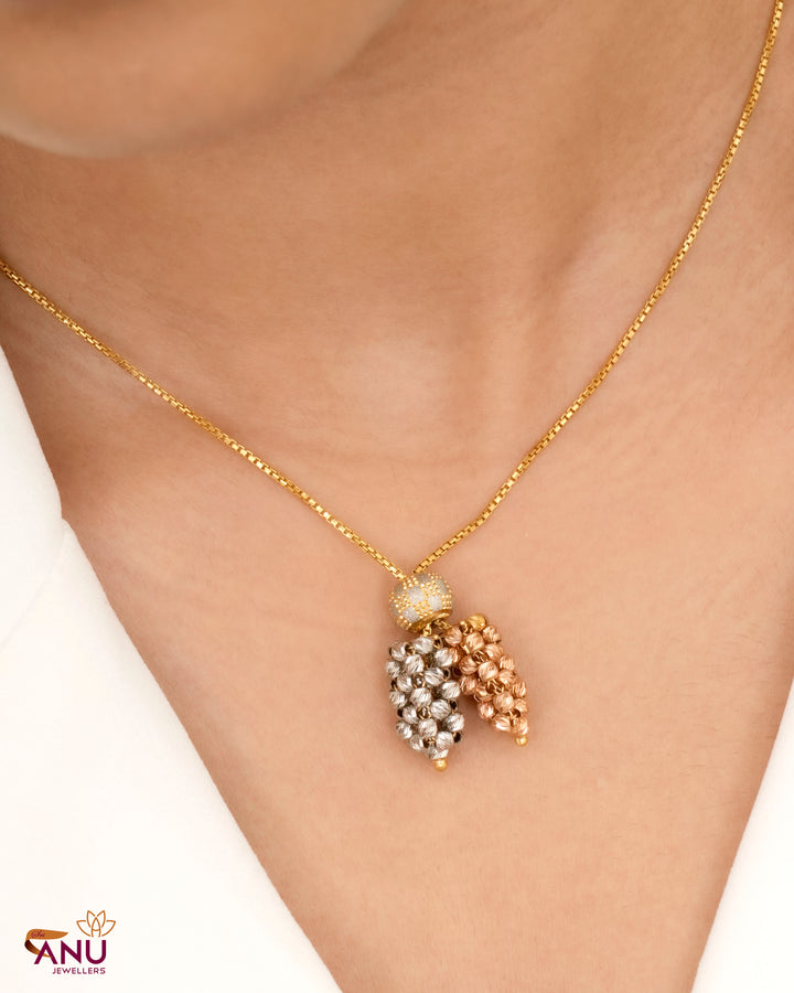 Elegant Tri Tone Beads Drop Gold Chain