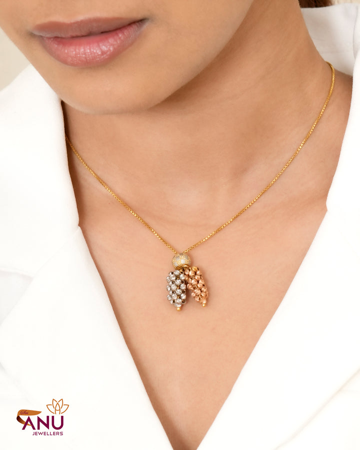 Elegant Tri Tone Beads Drop Gold Chain