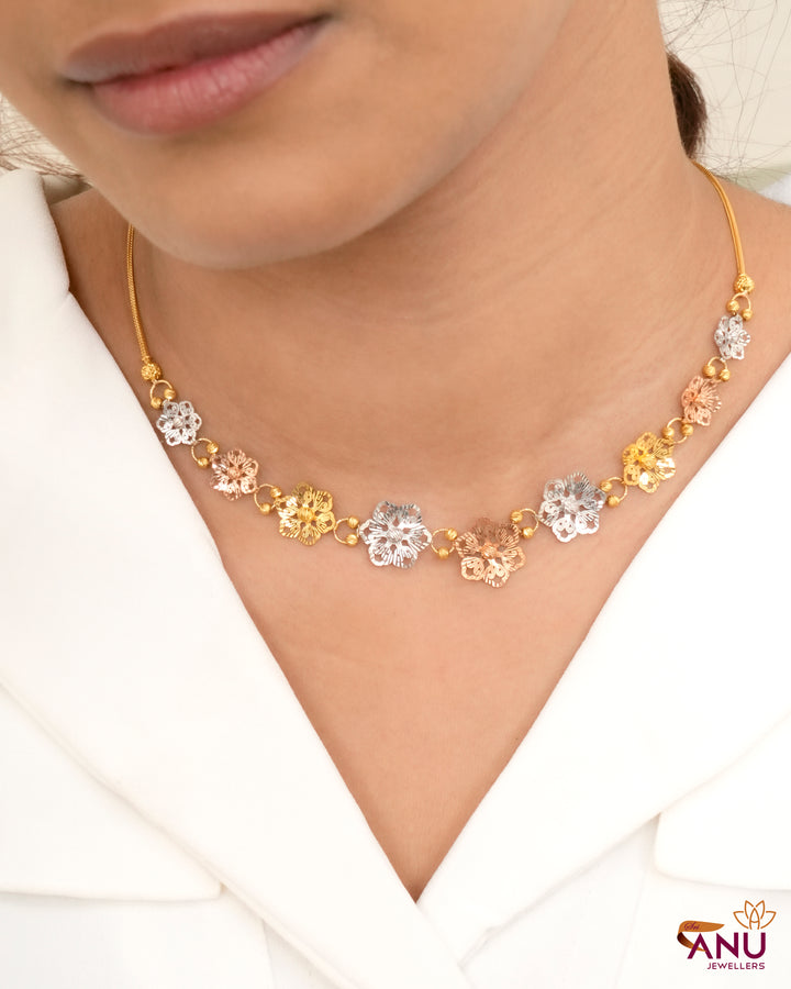 Tri Tone Floral Gold Chain