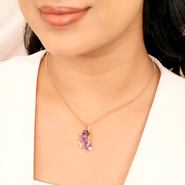 Halved Purple Butterfly Rose Gold Chain