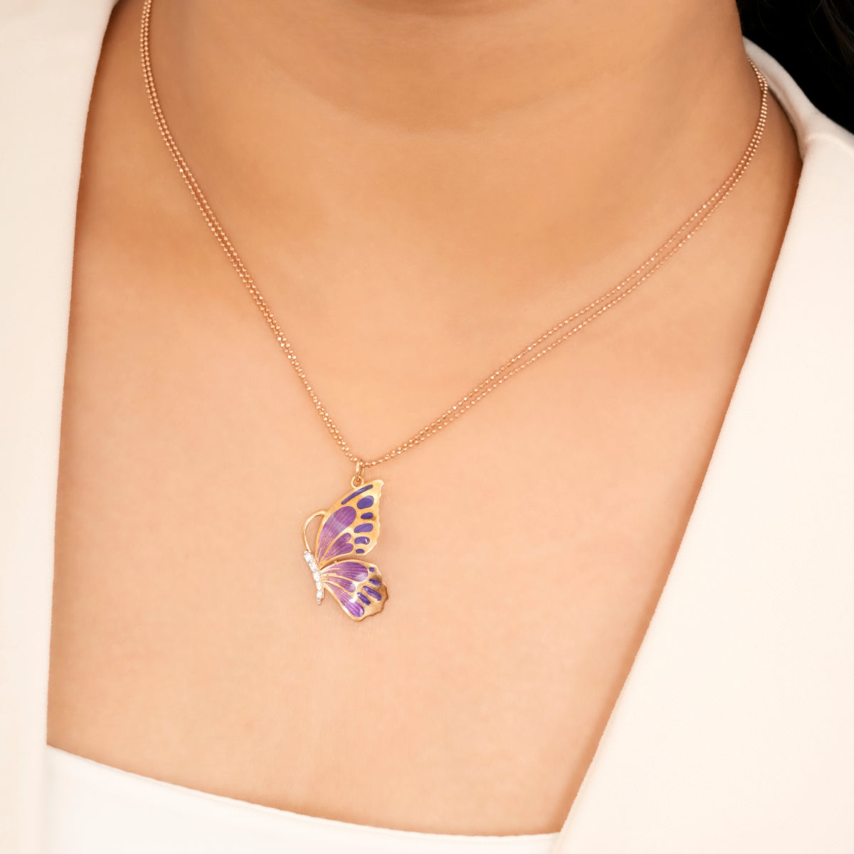 Halved Purple Butterfly Rose Gold Chain
