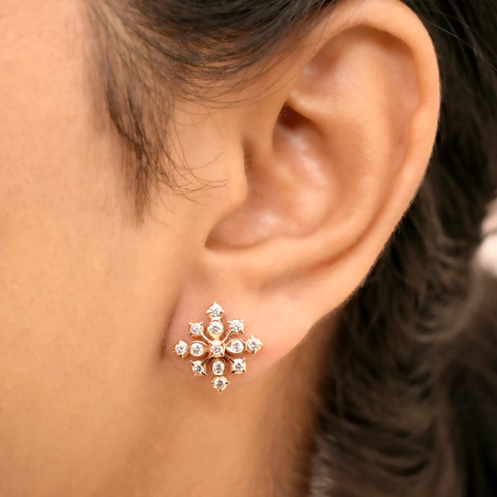 Modern Floral Design Diamond Stud