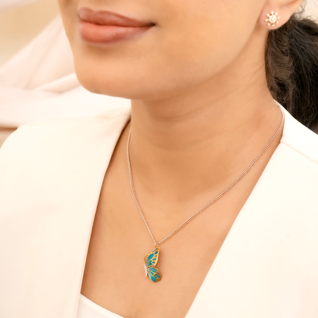 Butterfly Wings Blue Enamel Rose Gold Chain