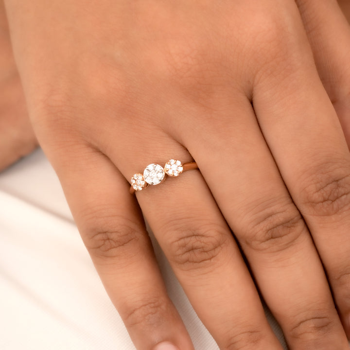 Twinkling Three Stone Diamond Rose Gold Ring