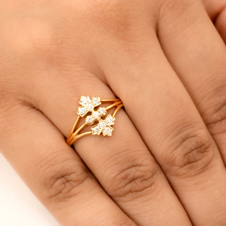 Floral Diamond Cluster Gold Ring