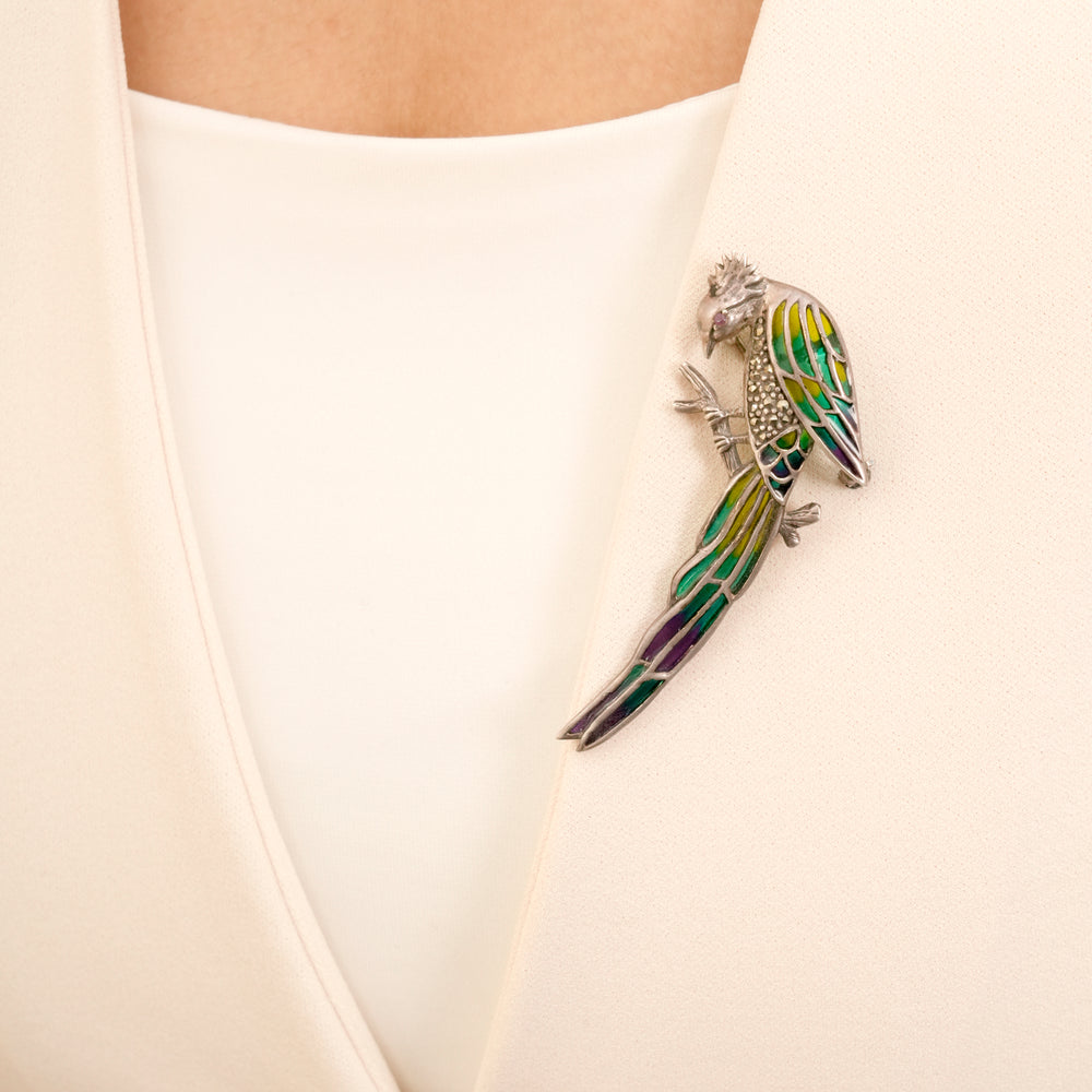 Delightful Parrot Antique Silver Saree Pin