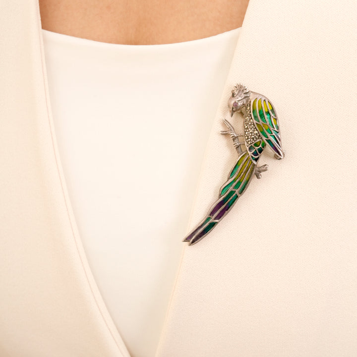 Delightful Parrot Antique Silver Saree Pin