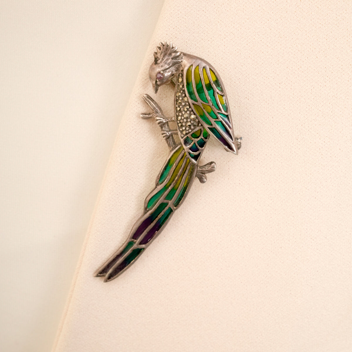 Delightful Parrot Antique Silver Saree Pin