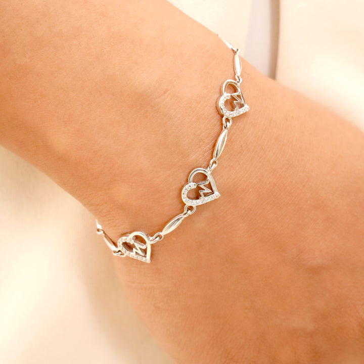 Stylish Heart Shape Silver Bracelet