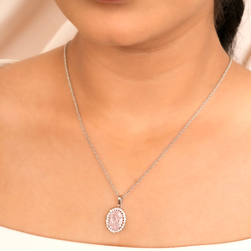 Pink Stone Oval Design Silver Chain