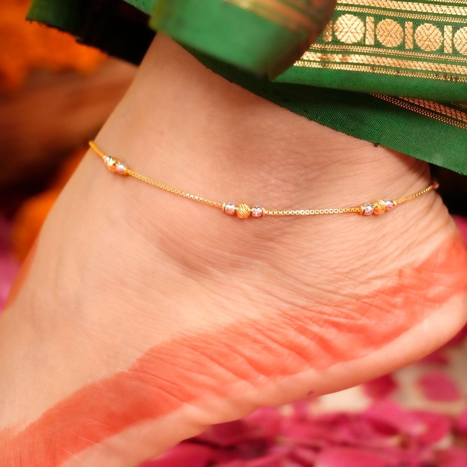 Dual Toned Gold Bead Anklet