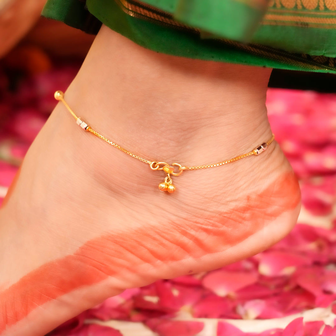 Dual Toned Gold Bead Anklet