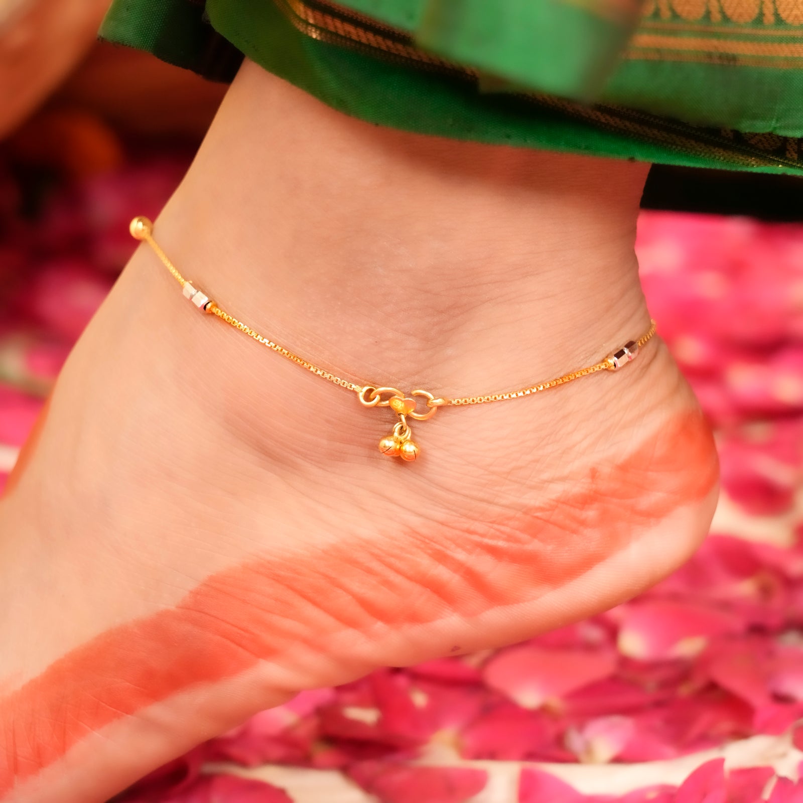 Dual Toned Gold Bead Anklet