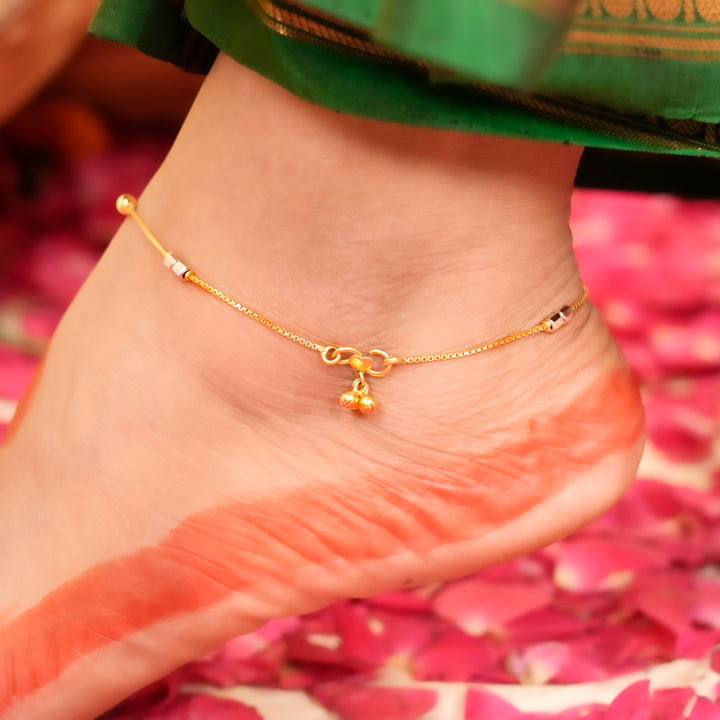 Dual Toned Gold Bead Anklet