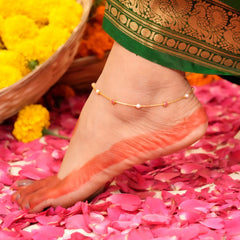 Ruby Ball and White Pearl Gold Anklet