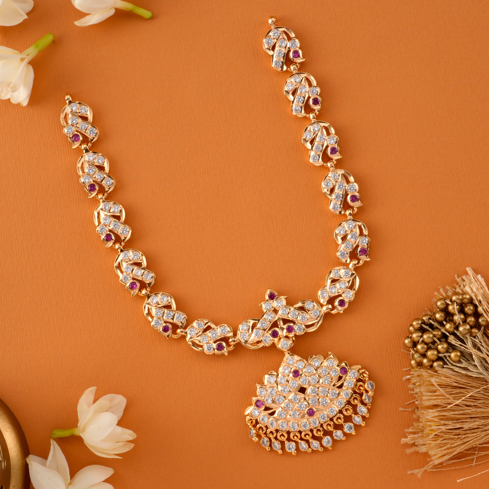 Ruby and White Stone Gold Plated Necklace