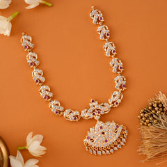 Ruby and White Stone Gold Plated Necklace