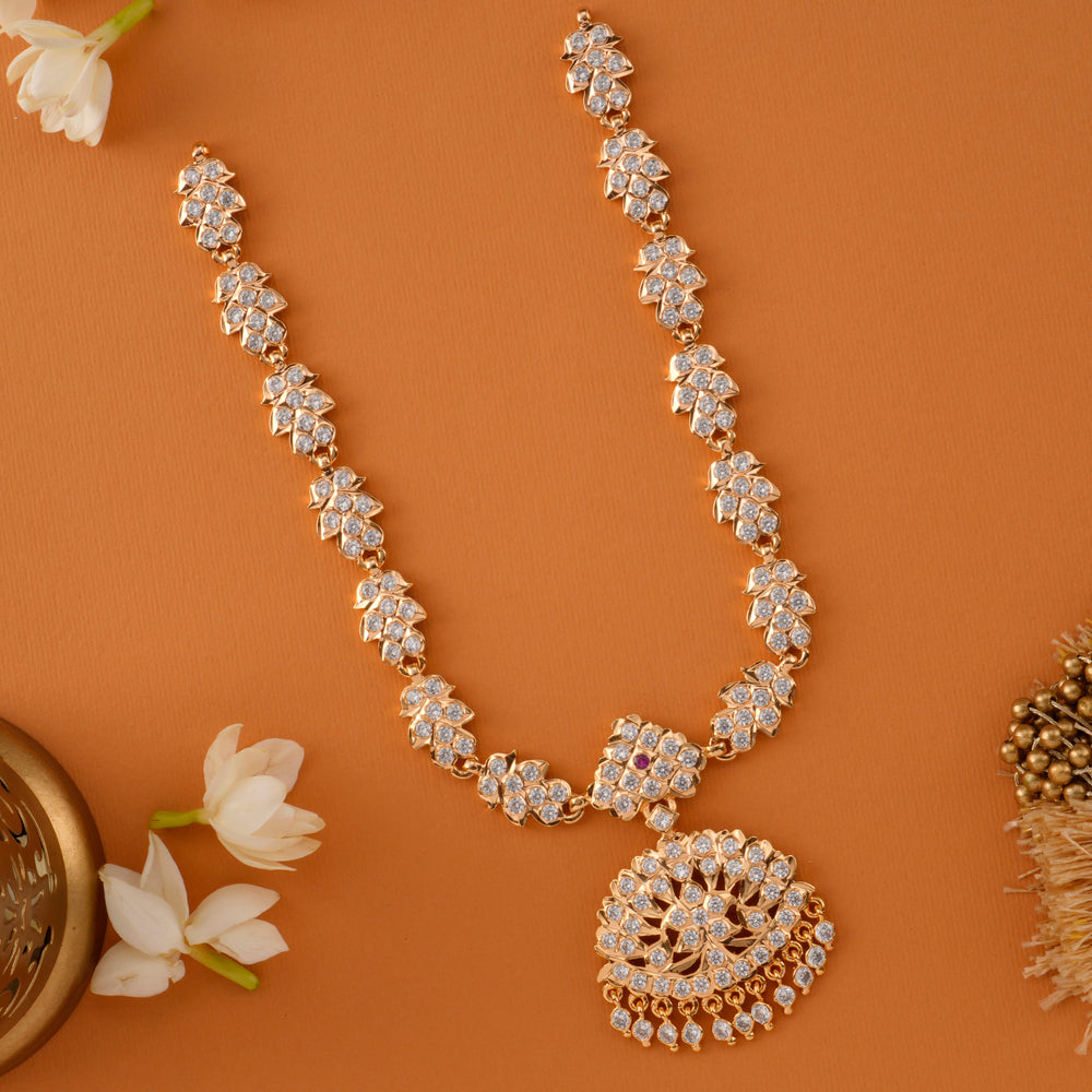 Floral with White Stone Gold Plated Necklace