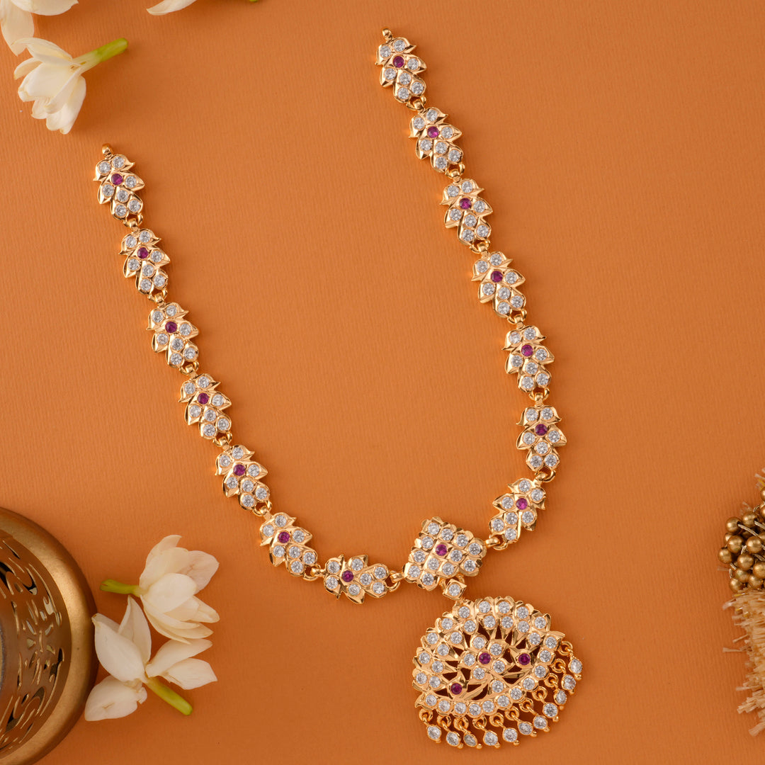 Gold Plated Ruby-White Stone Necklace