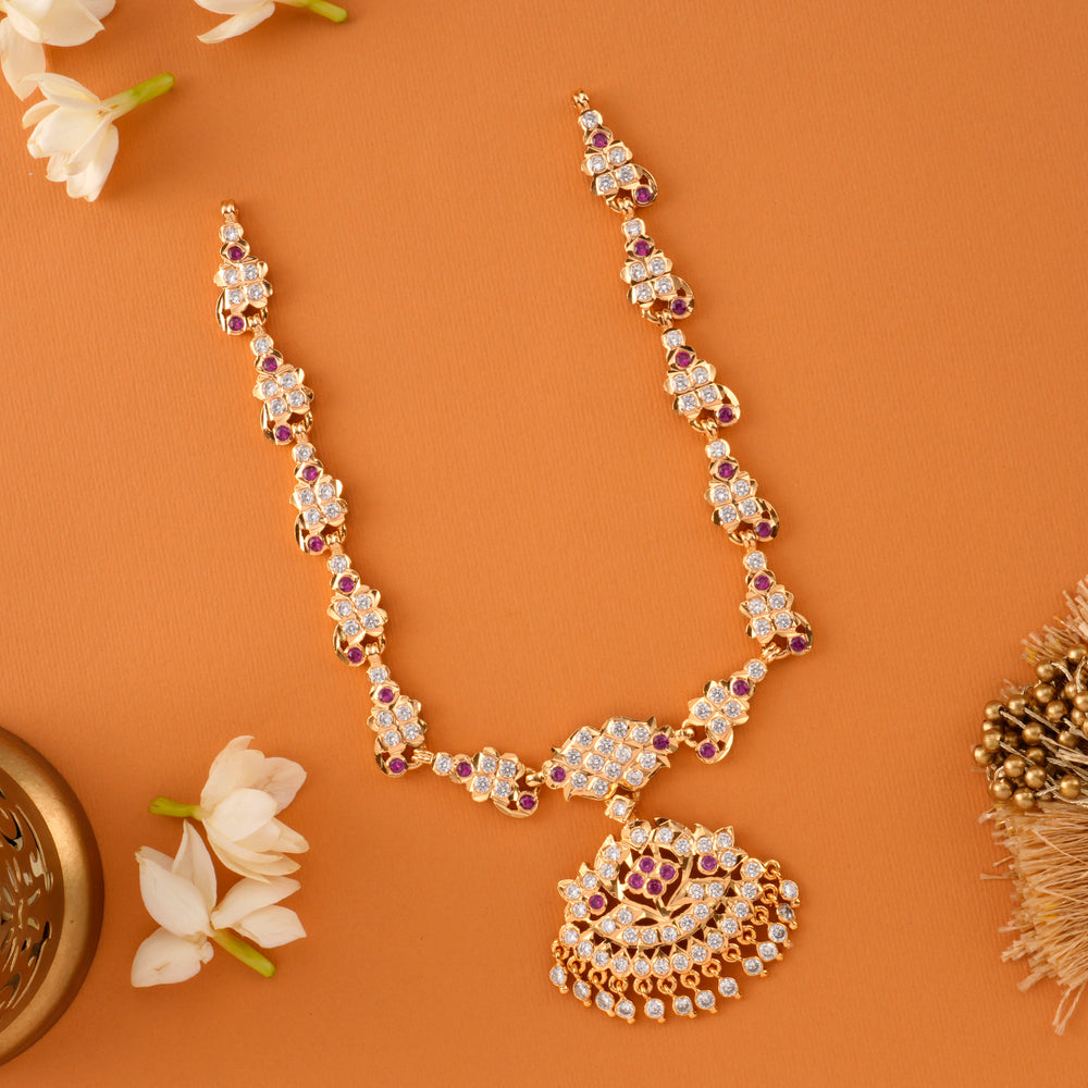 Gold Plated Fancy White Stones Necklace
