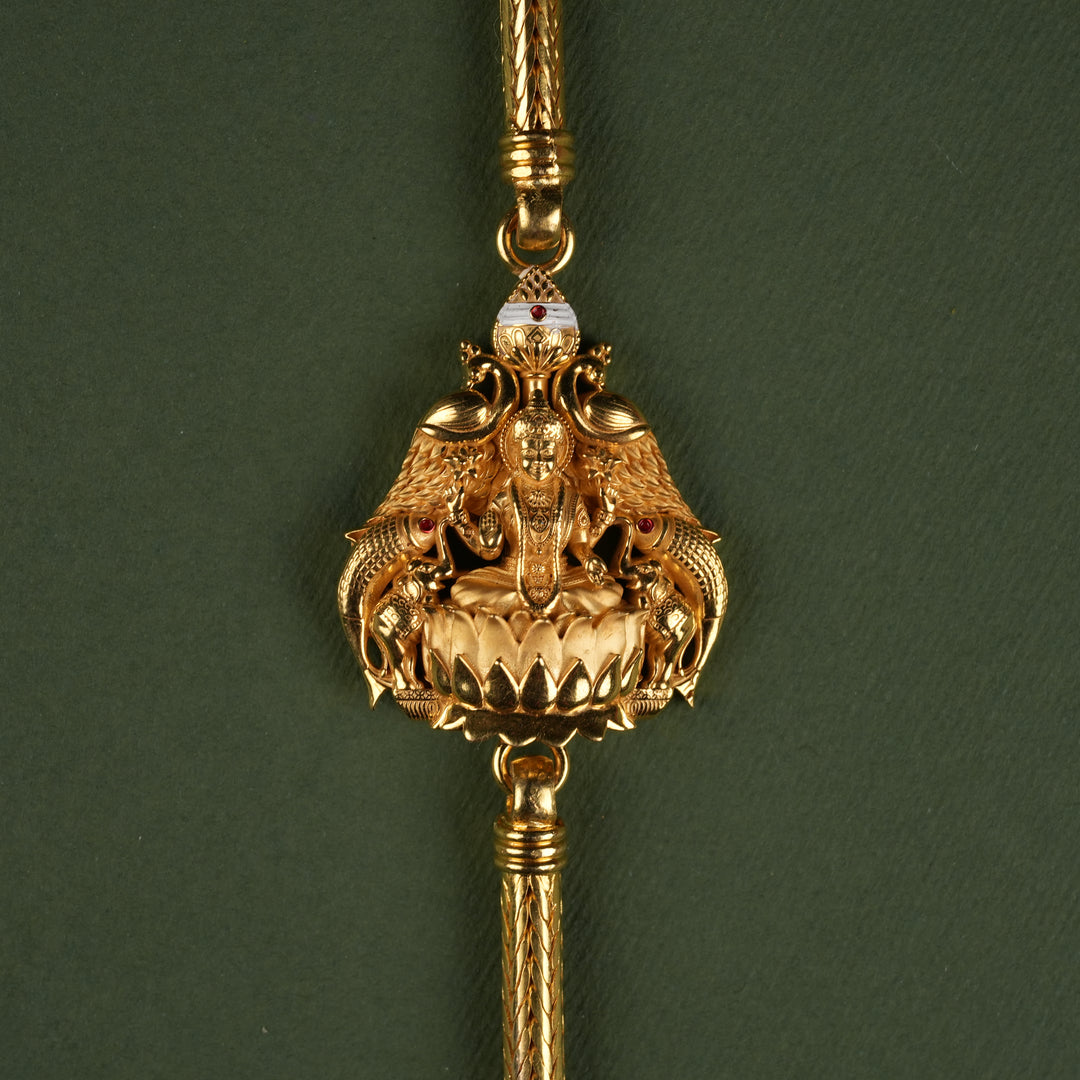 Customized Lakshmi and Peacock Vel Gold Mugappu Chain