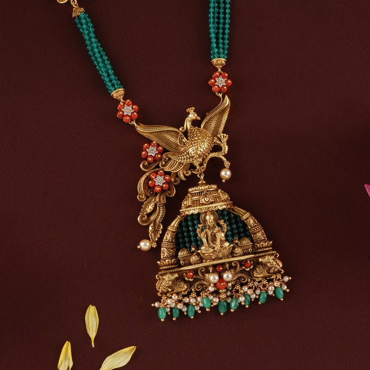 Devotional Lakshmi Peacock Green Beads Necklace