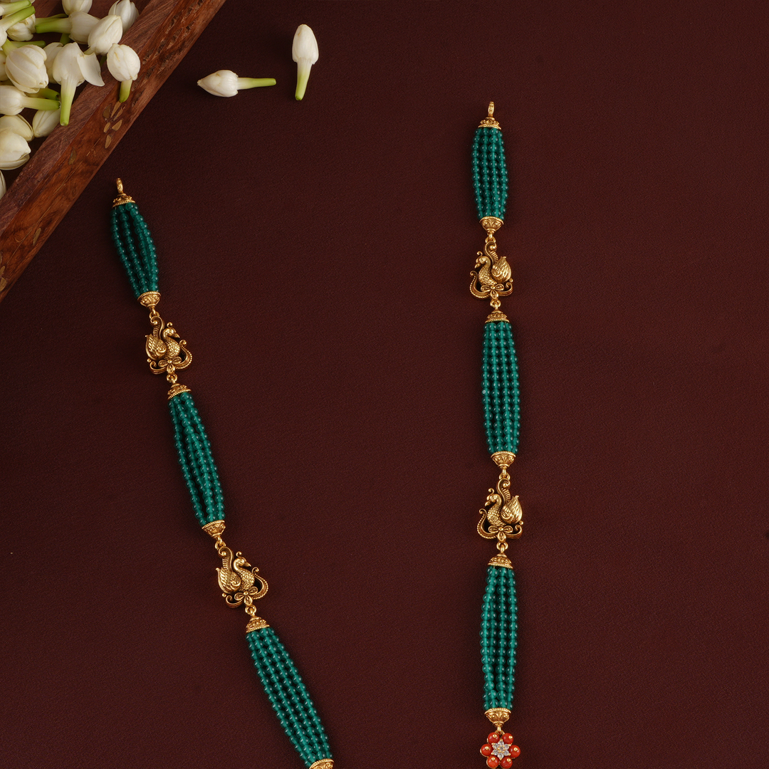 Devotional Lakshmi Peacock Green Beads Necklace