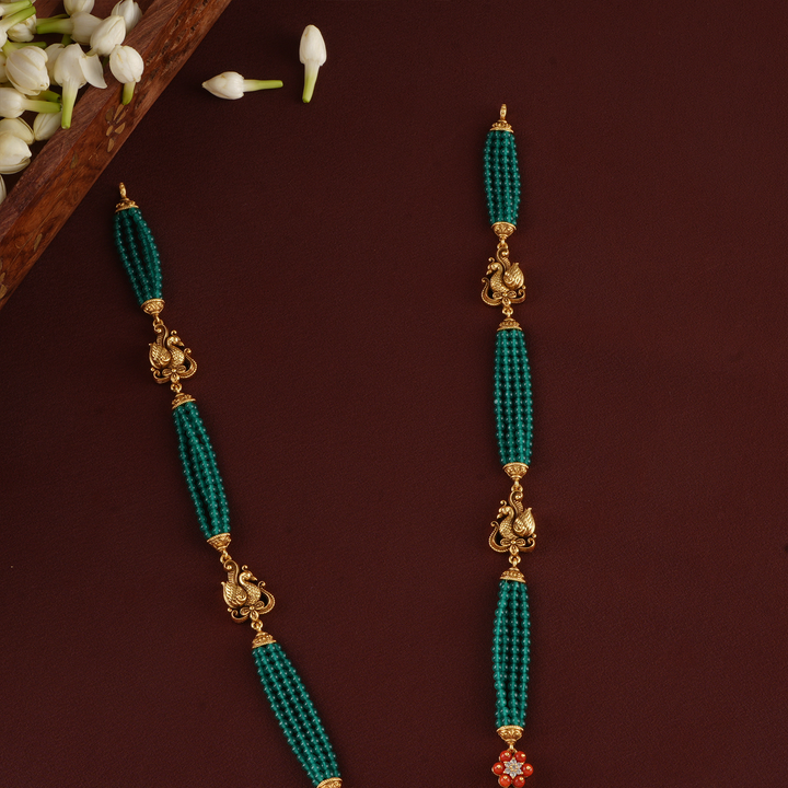 Devotional Lakshmi Peacock Green Beads Necklace