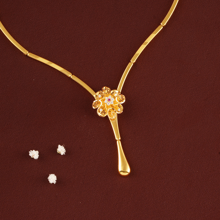 Fancy Floral Centerpiece Drop Gold Necklace