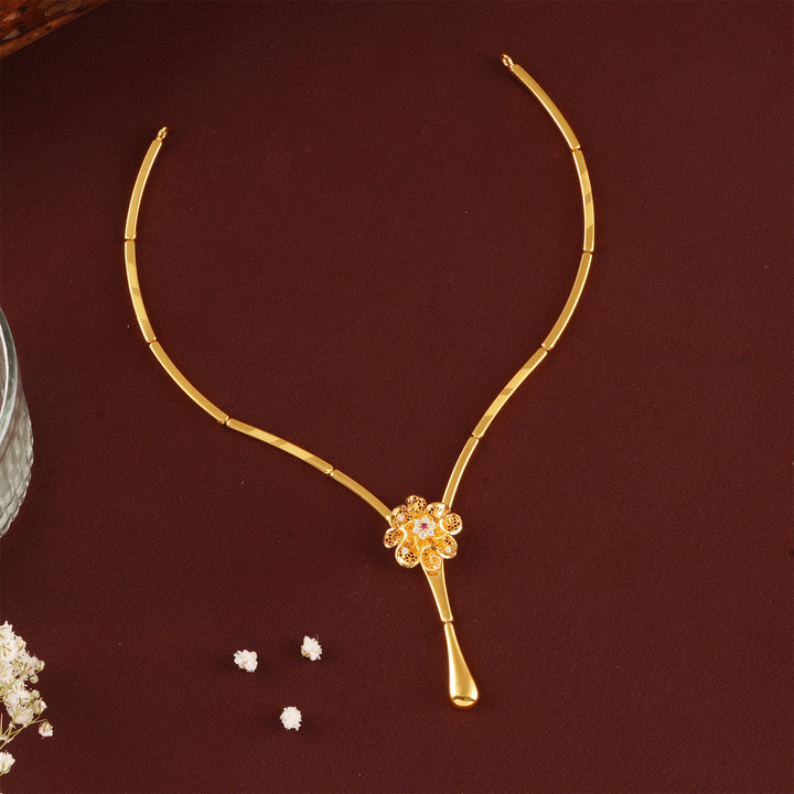 Fancy Floral Centerpiece Drop Gold Necklace