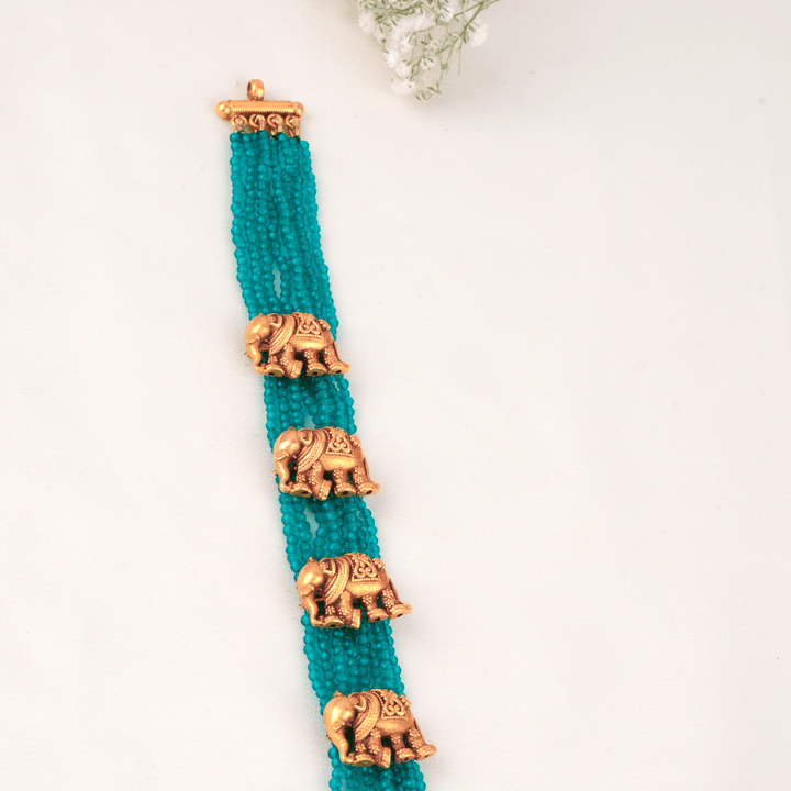 Emerald Green Beads Elephant Motif Gold Haram