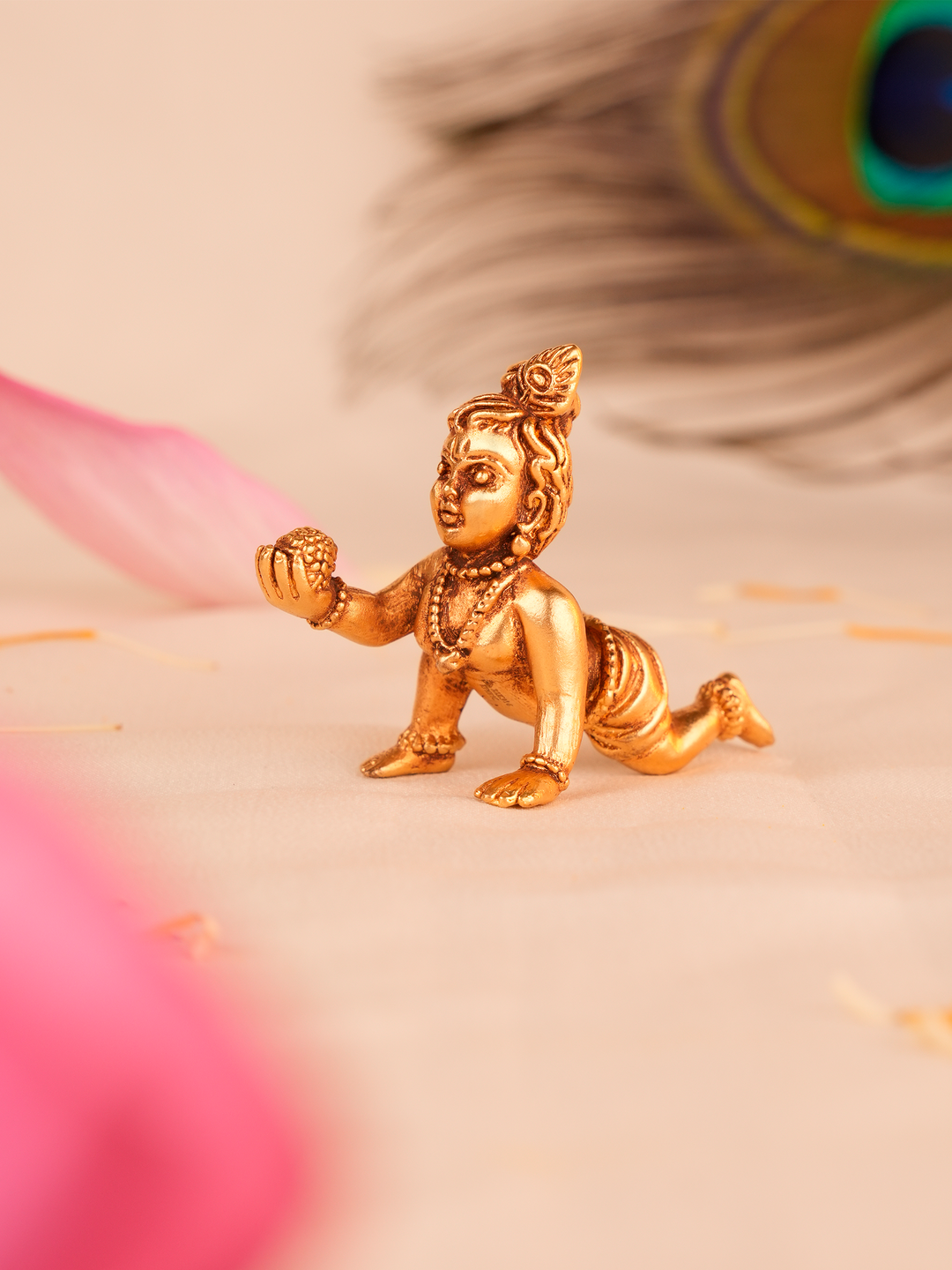 Gold Antique Thavazhum Krishna Idol
