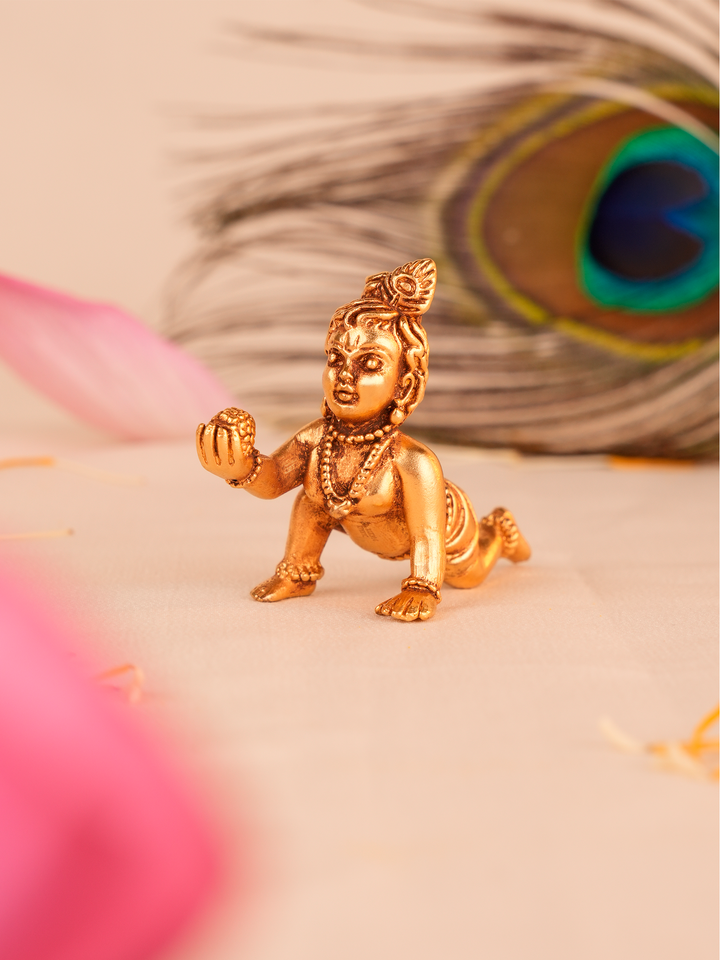 Gold Antique Thavazhum Krishna Idol