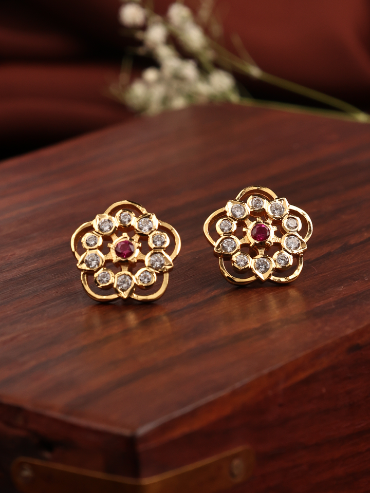 Traditional Floral Ruby with white Stone Stud