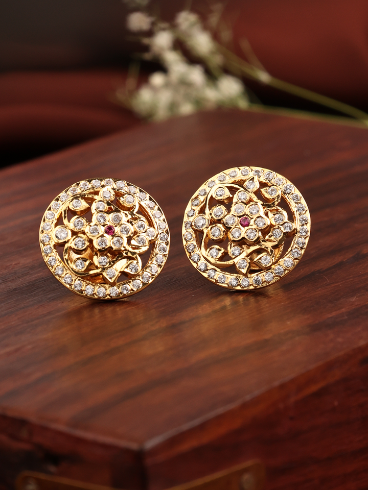 Round Shape White Stone Kundan Stud